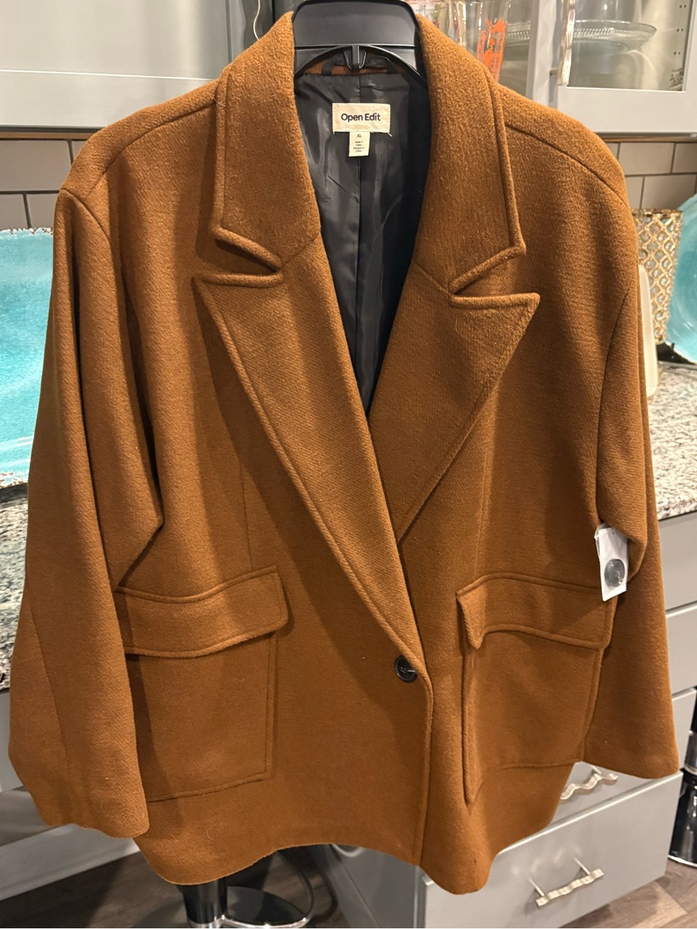 Women's Camel Brown Wool-Blend Oversized Blazer Coat